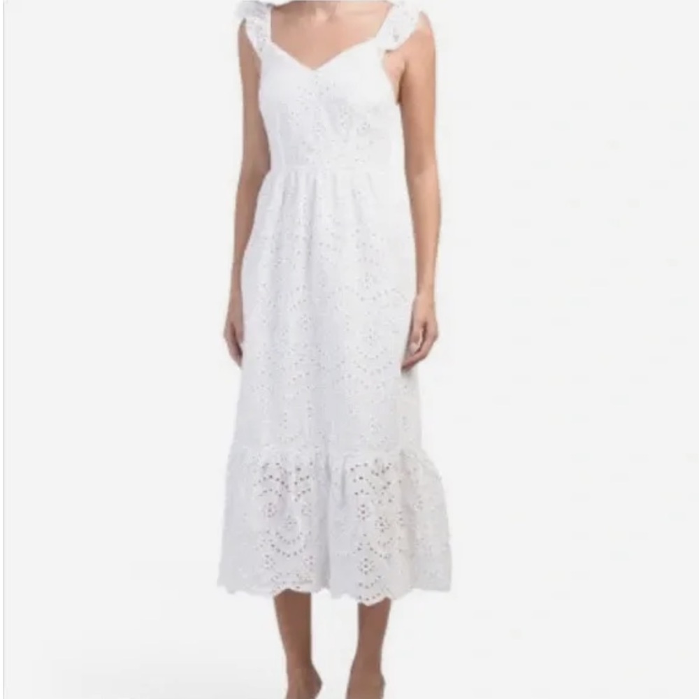 Sincerely Jules Women's White Smocked Eyelet Midi Maxi Dress Size S